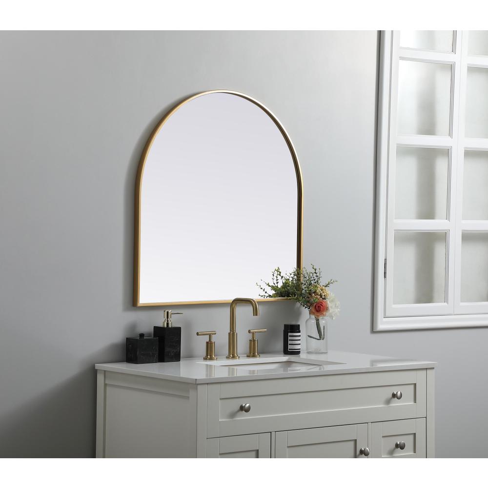 Metal Frame Arch Mirror 30x30 Inch in Brass. Picture 2