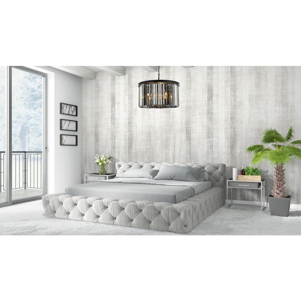 Sydney 8 light Matte Black Chandelier Silver Shade (Grey) Royal Cut Crystal. Picture 7