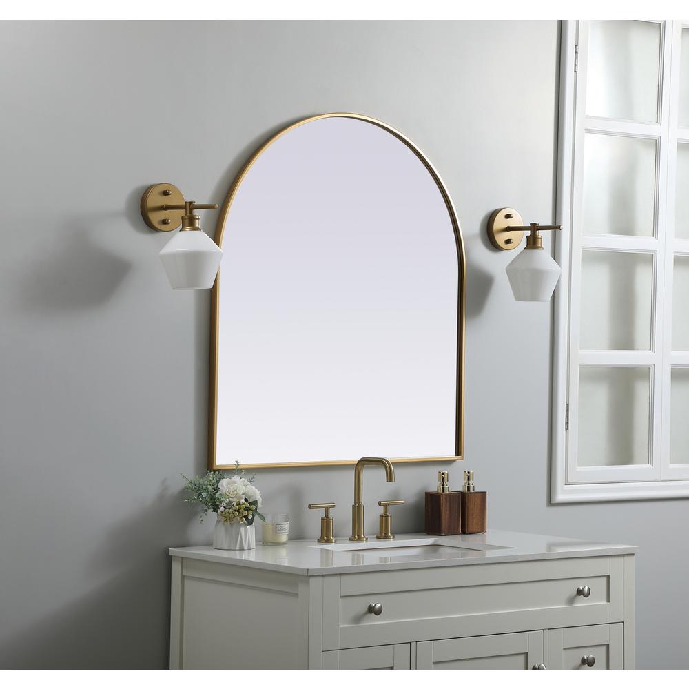 Metal Frame Arch Mirror 33x36 Inch in Brass. Picture 2