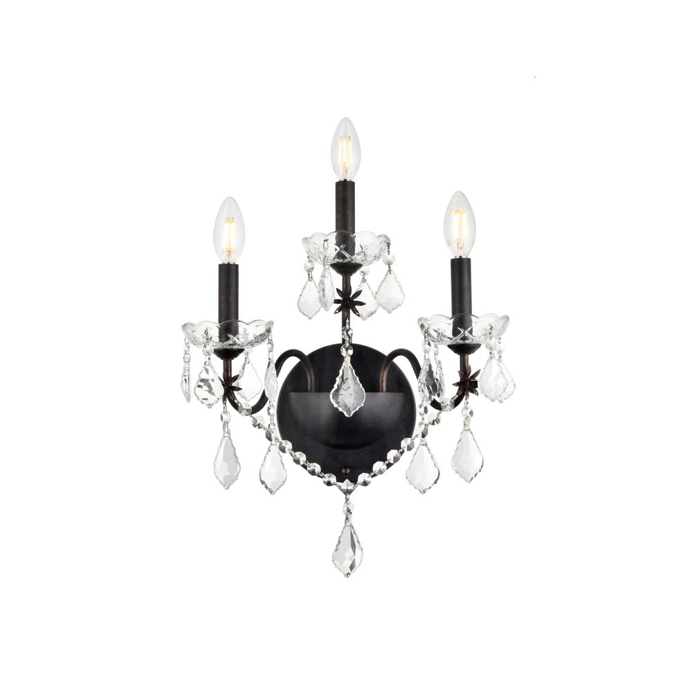 St. Francis 3 light Dark Bronze Wall Sconce Clear Royal Cut Crystal. Picture 1