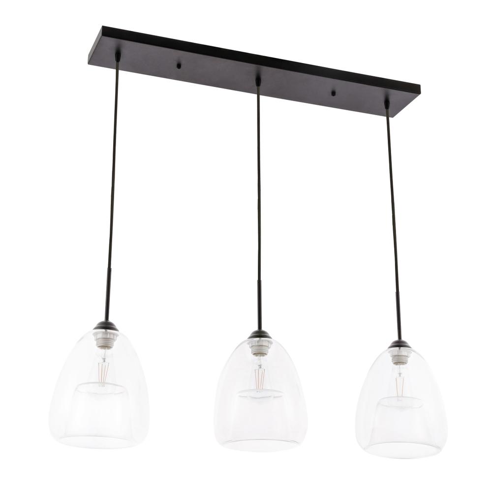 Kason 3 light Black and Clear glass pendant. Picture 4