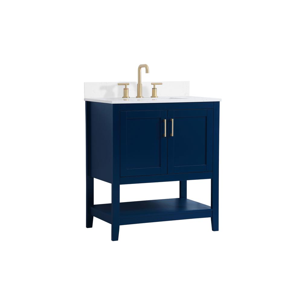 30 inch Single Bathroom Vanity in Blue with Backsplash. Picture 7