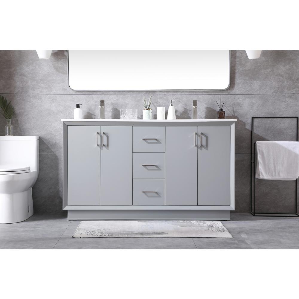 60 Inch Double Bathroom Vanity In Grey. Picture 14