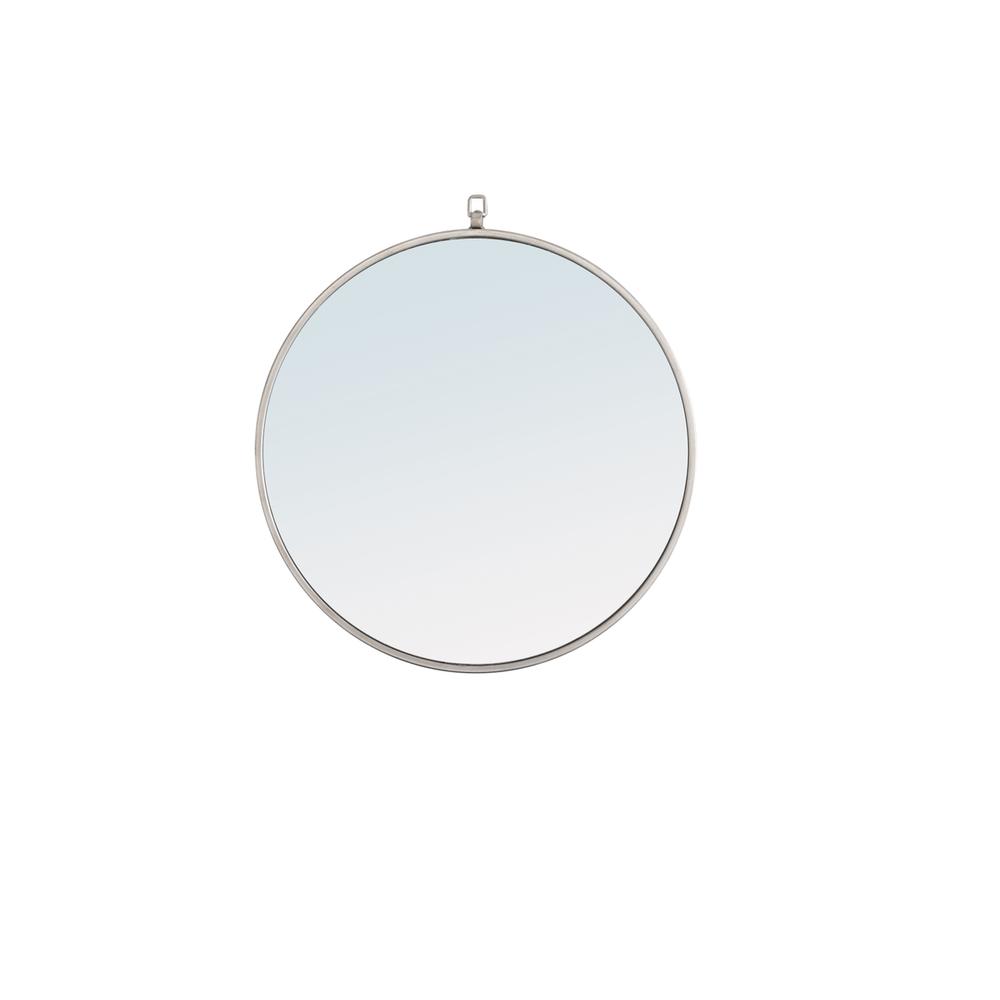 Metal frame Round Mirror with decorative hook 24 inch Silver finish. Picture 1