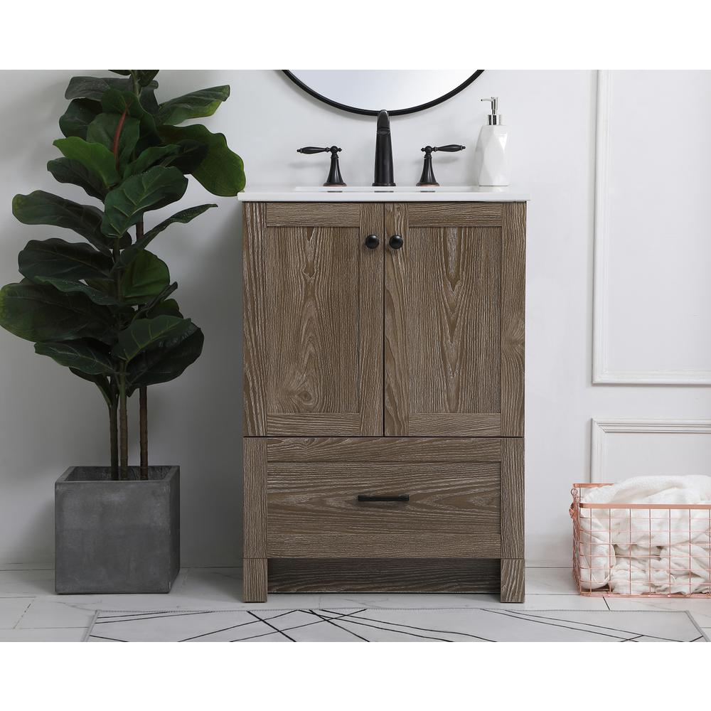 24 inch Single Bathroom Vanity in Weathered oak. Picture 14