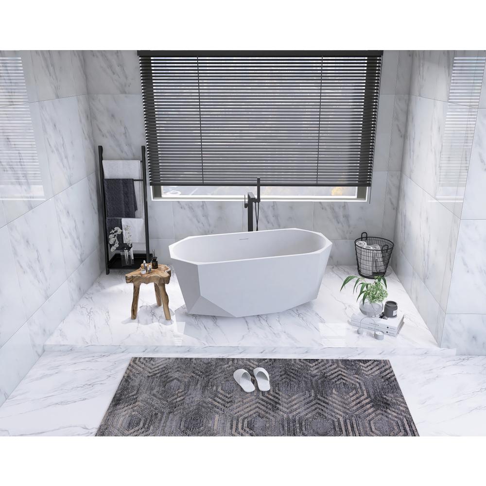 59 inch soaking diamond style bathtub in glossy white. Picture 3