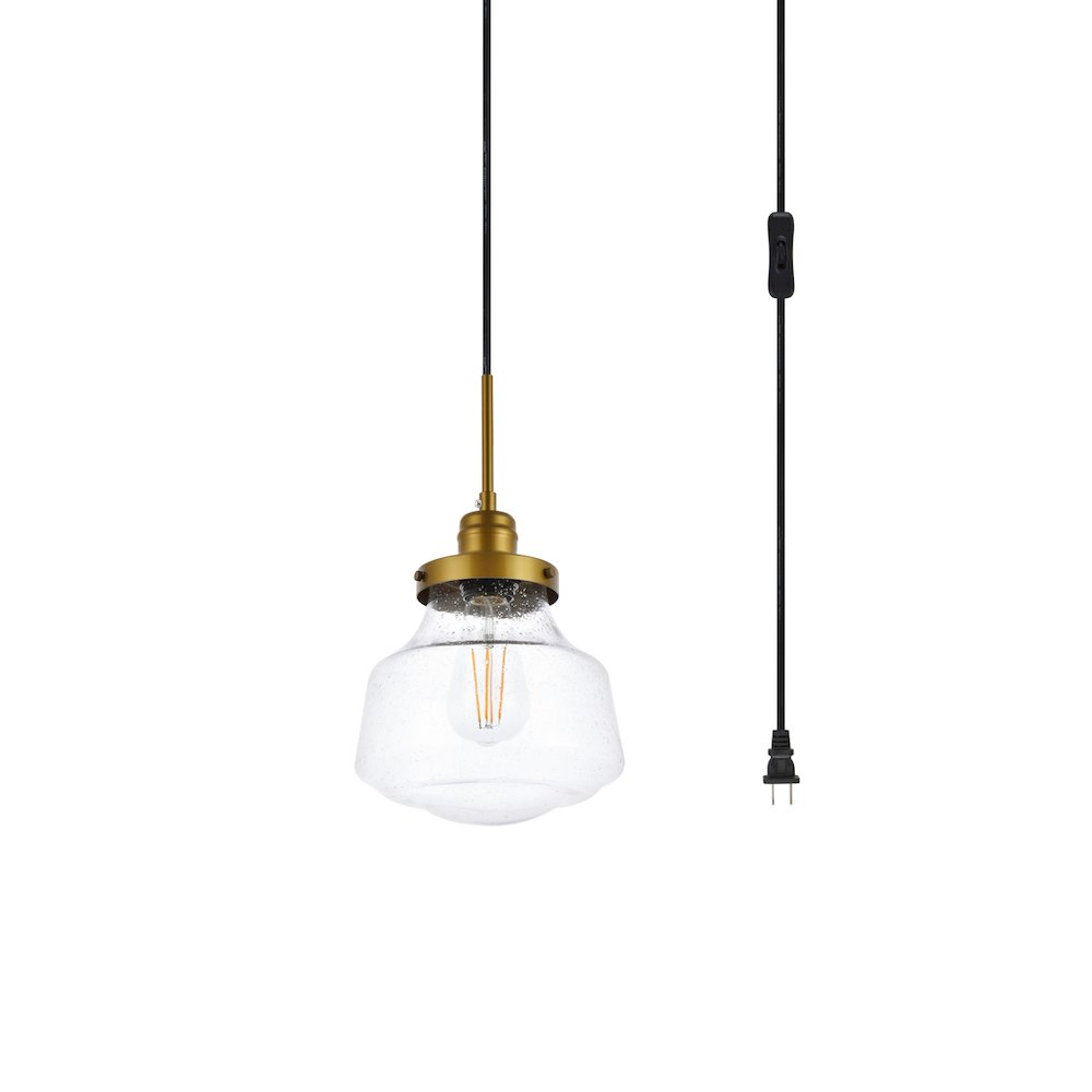Lyle 1 Light Brass And Clear Seeded Glass Plug In Pendant. Picture 3
