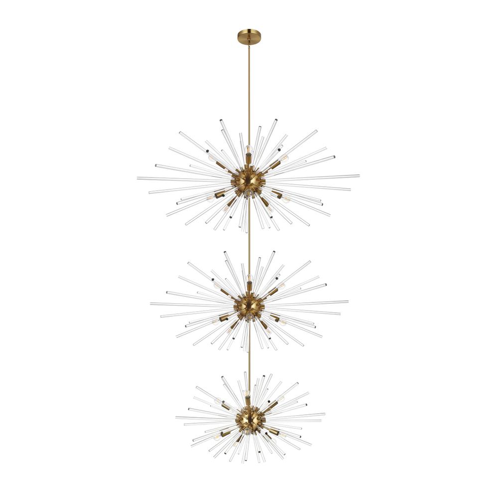 Sienna 46 inch three tiers crystal starburst chandelier in satin gold. Picture 6