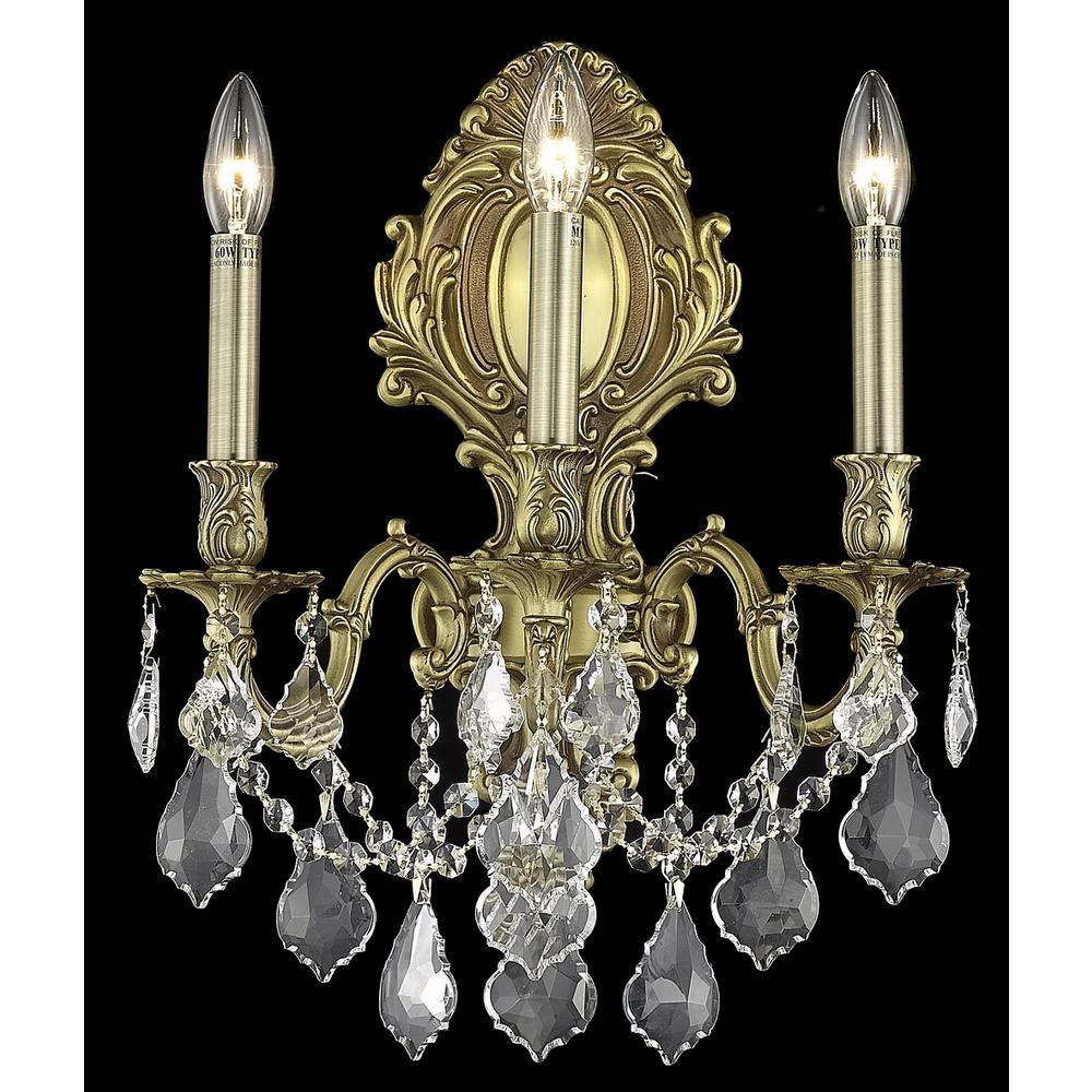 Monarch 3 light French Gold Wall Sconce Clear Royal Cut Crystal. Picture 1