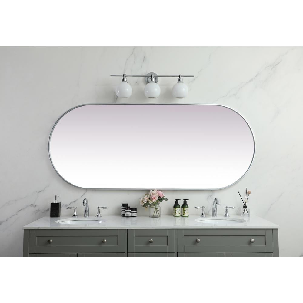 Metal Frame Oval Mirror 30x72 Inch in Silver. Picture 3