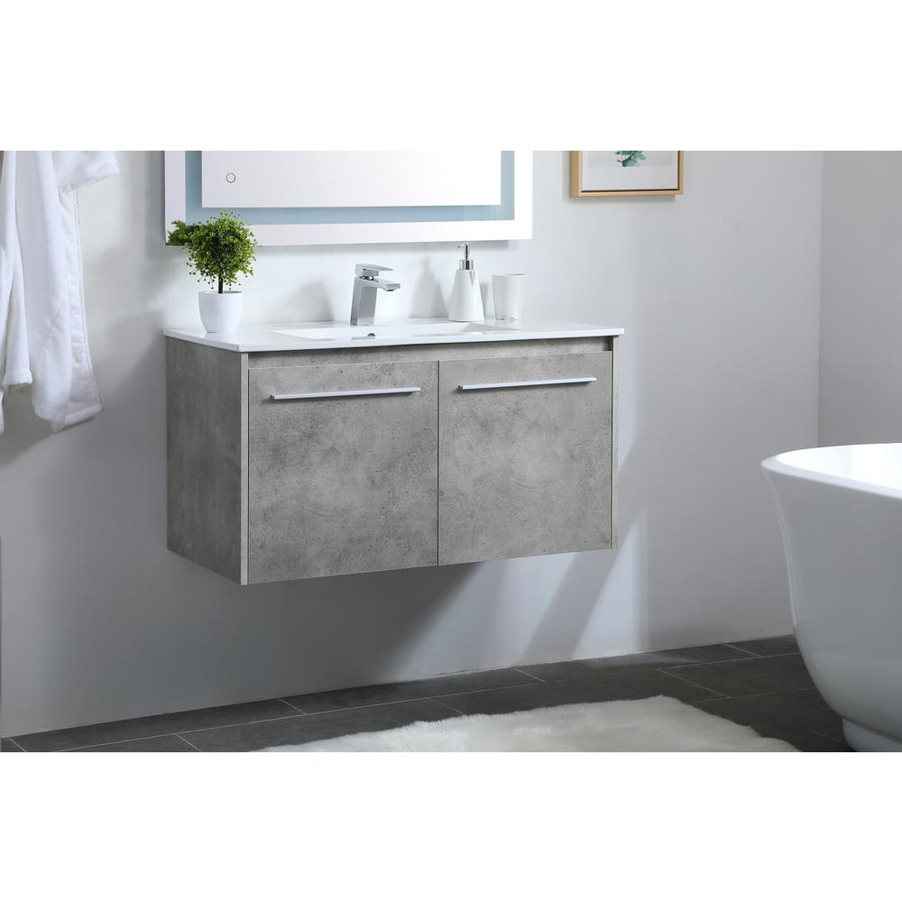 36 inch  Single Bathroom Floating Vanity in Concrete Grey. Picture 2