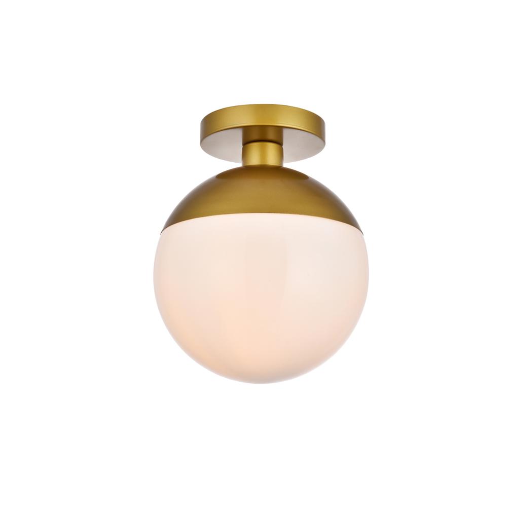 Eclipse 1 Light Brass Flush Mount With Frosted White Glass. Picture 2