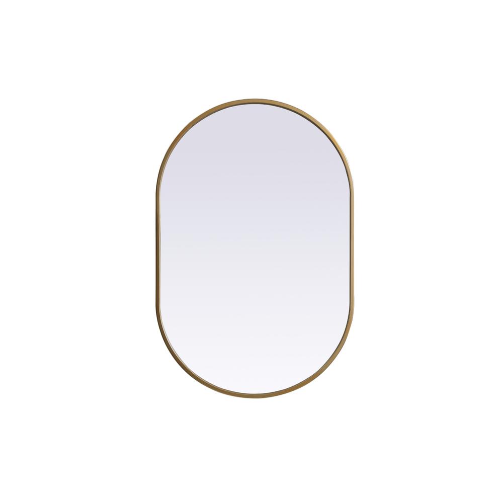 Metal Frame Oval Mirror 20x30 Inch in Brass. Picture 1