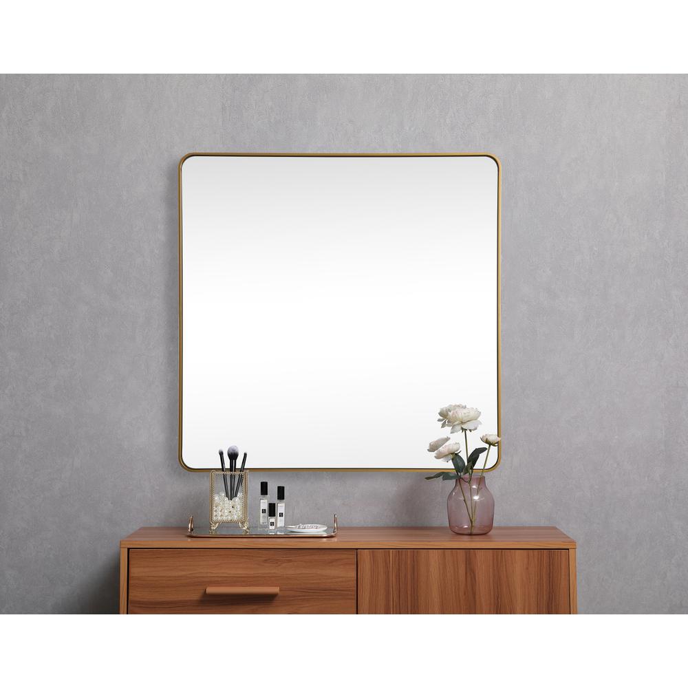 Soft corner metal square mirror 42x42 inch in Brass. Picture 3