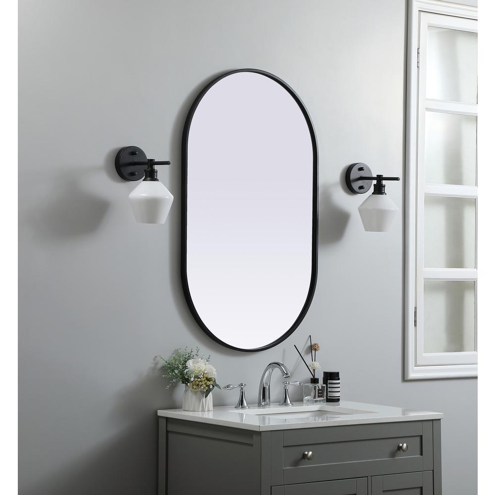 Metal Frame Oval Mirror 24x40 Inch in Black. Picture 2