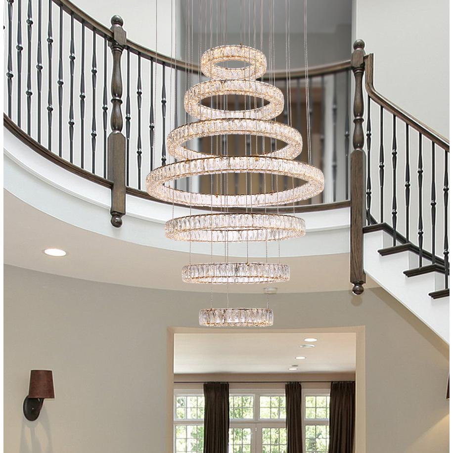 Monroe 40 inch LED seven ring chandelier in gold. Picture 8