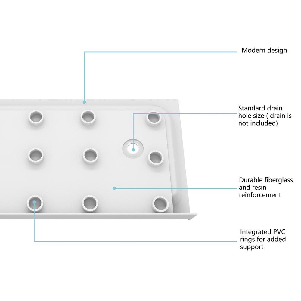 60x36 inch Single threshold shower tray left drain in glossy white. Picture 9