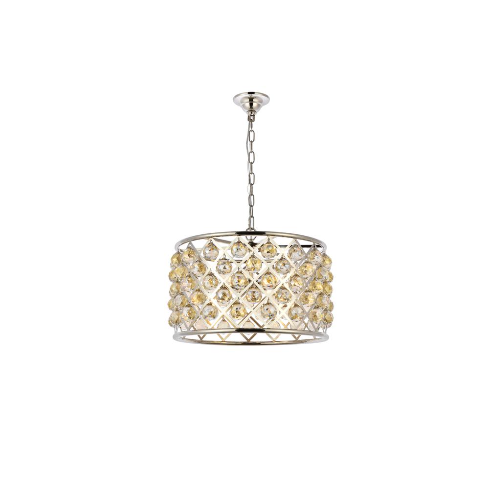Madison 6 light polished nickel Pendant Golden Teak (Smoky) Royal Cut Crystal. Picture 1