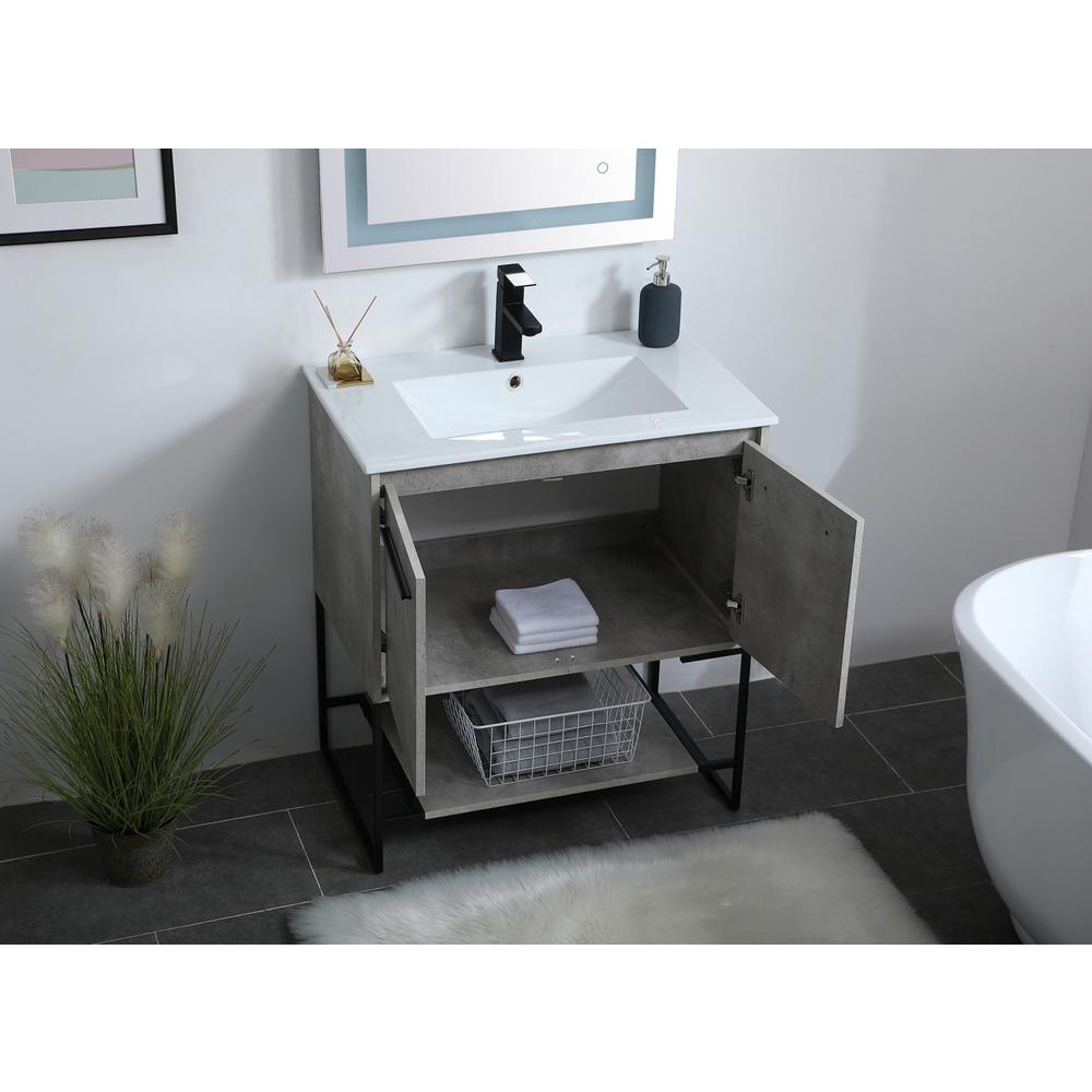 30 inch  Single Bathroom Vanity in Concrete Grey. Picture 3
