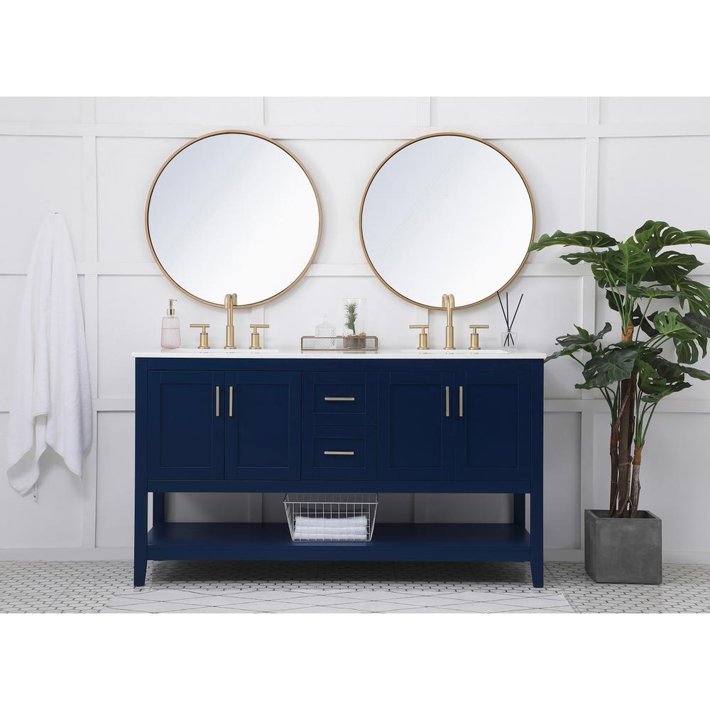 60 inch Double Bathroom Vanity in Blue. Picture 4