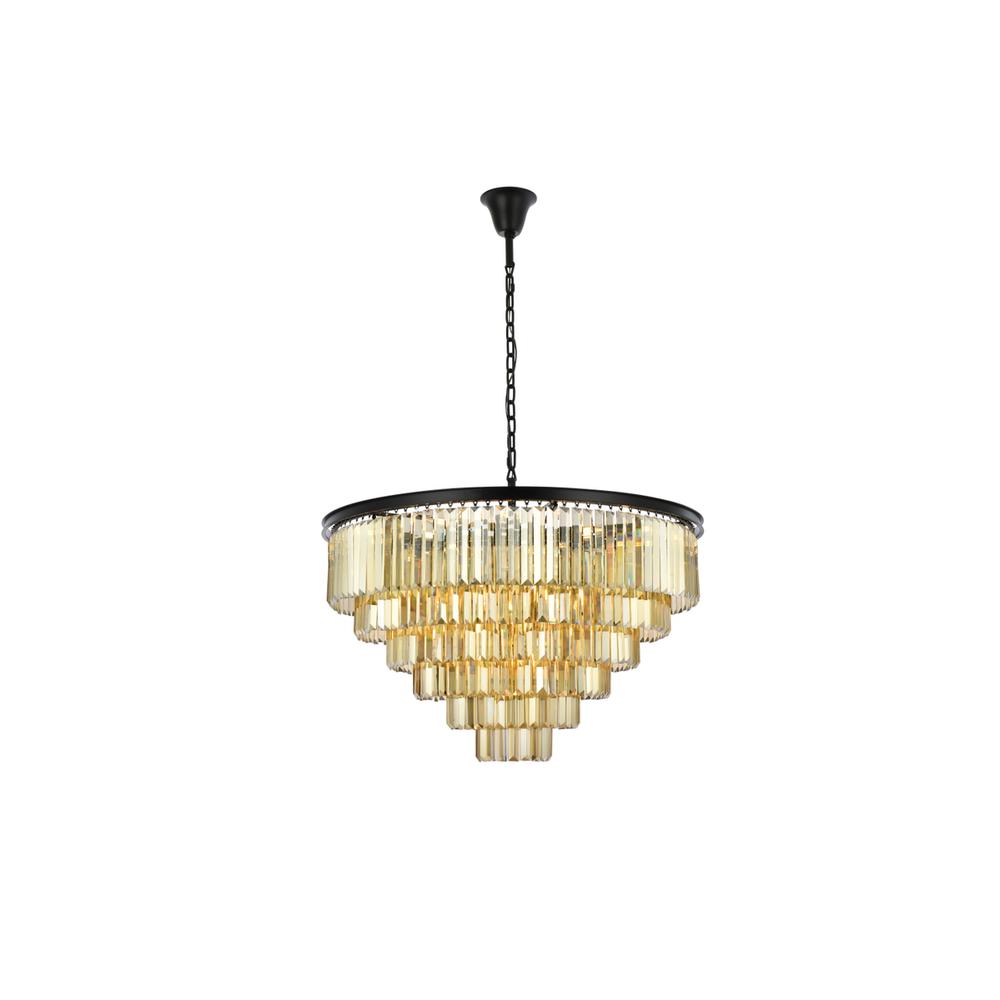 Sydney 33 light Matte Black Chandelier Golden Teak (Smoky) Royal Cut Crystal. Picture 1
