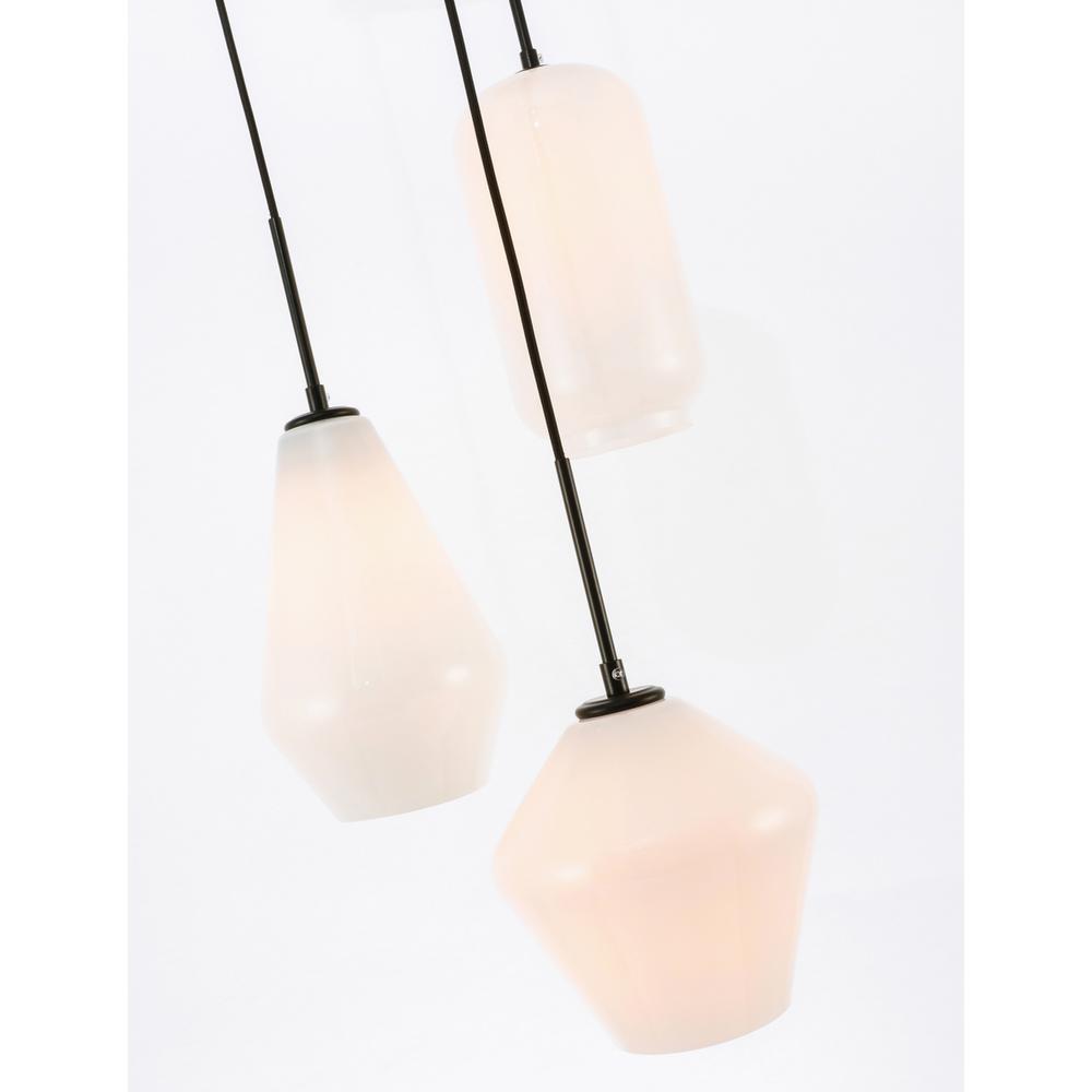 Gene 3 light Black and Frosted white glass pendant. Picture 9