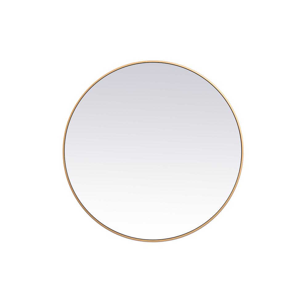 Metal frame round mirror 39 inch in Brass. Picture 1