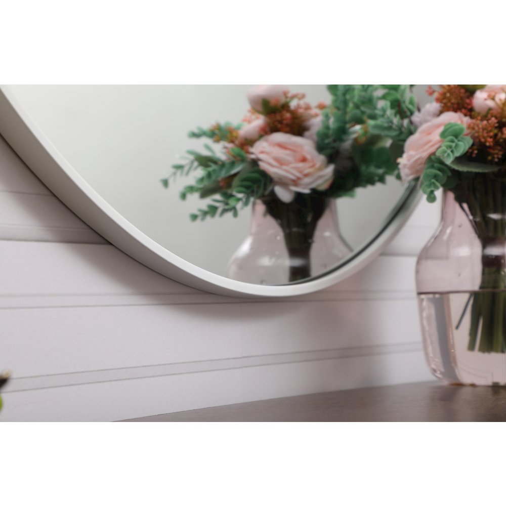 Metal Frame Round Mirror With Decorative Hook 39 Inch In White. Picture 5