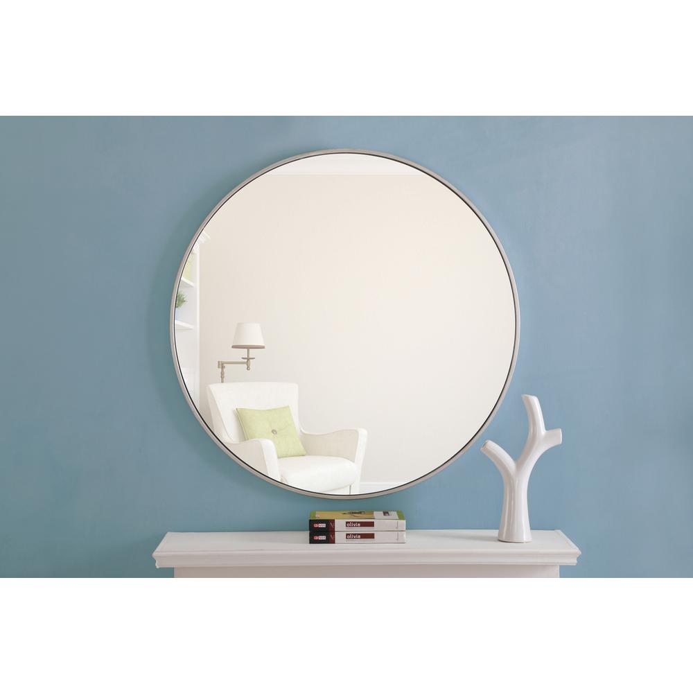 Metal frame Round Mirror 36 inch Silver finish. Picture 2