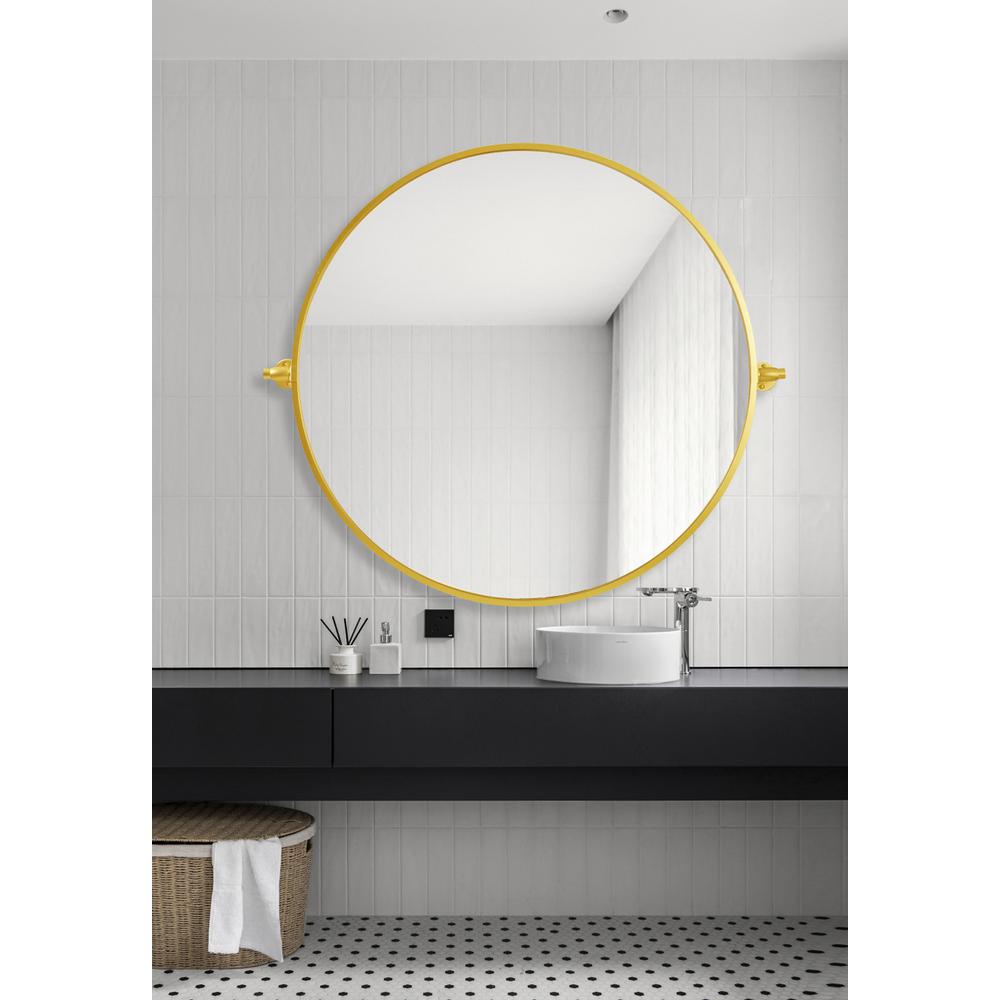 Round pivot mirror 30 inch in gold. Picture 8