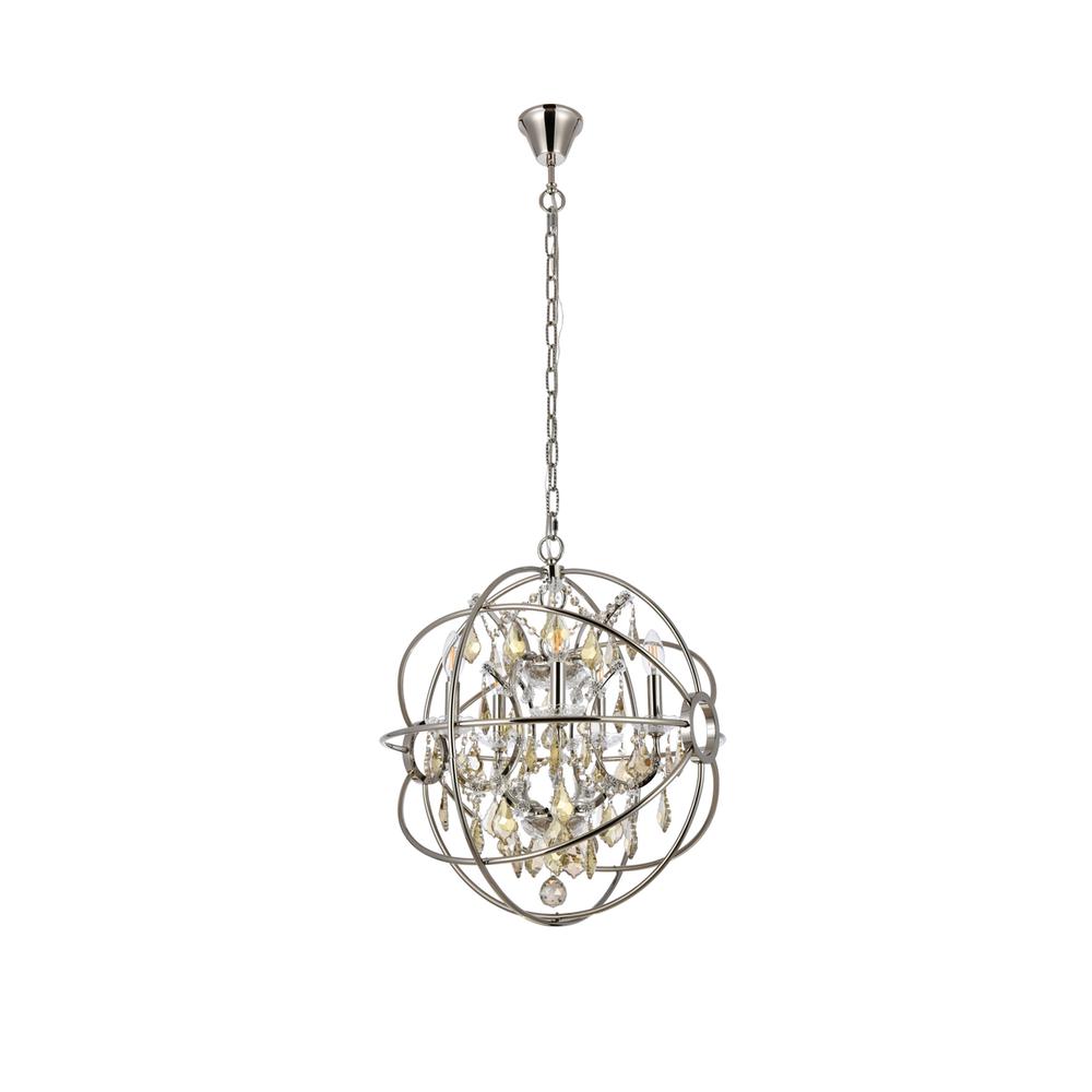 Geneva 5 light polished nickel Pendant Golden Teak (Smoky) Royal Cut crystal. Picture 6
