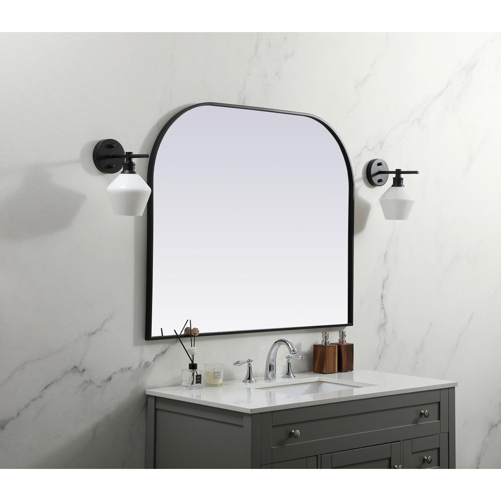 Metal Frame Arch Mirror 42x34 Inch in Black. Picture 2