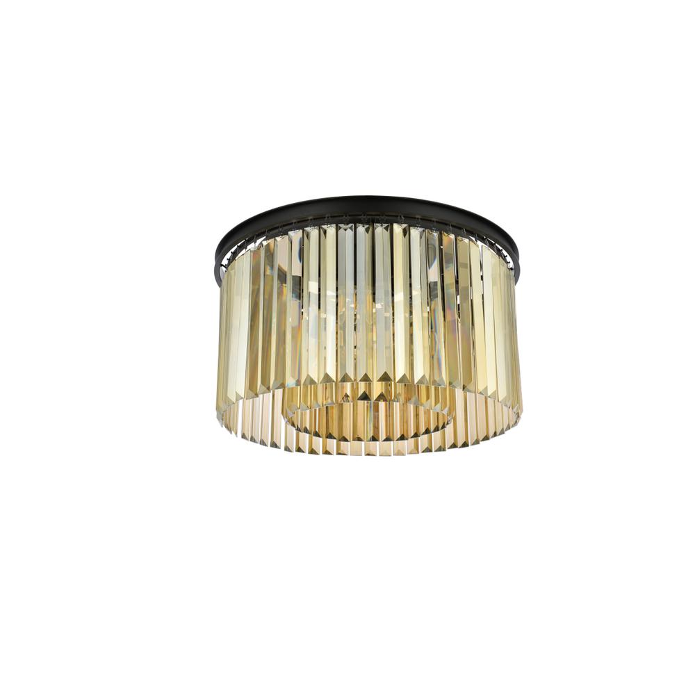 Sydney 8 light Matte Black Flush Mount Golden Teak (Smoky) Royal Cut Crystal. Picture 6