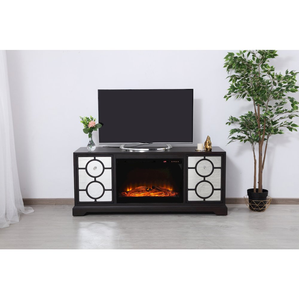60 In. Mirrored Tv Stand With Wood Fireplace Insert In Dark Walnut. Picture 2