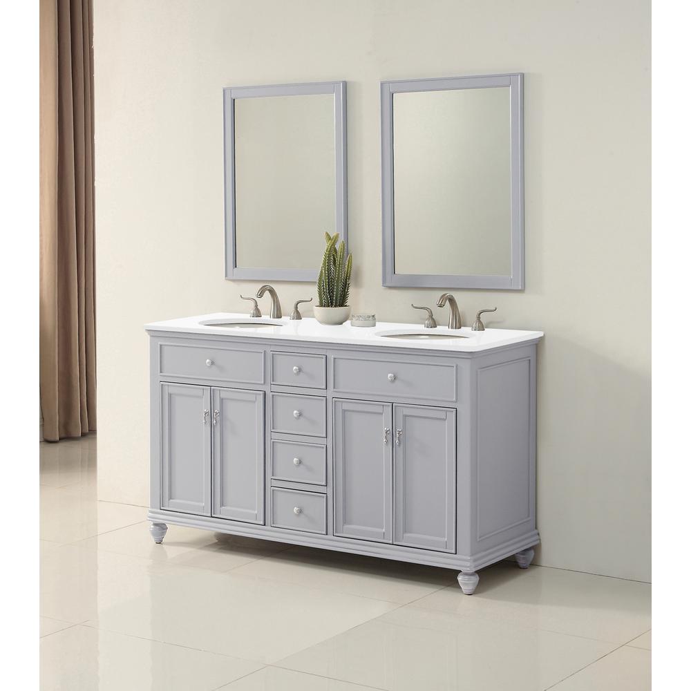 60 inch Double Bathroom vanity in Light Grey with ivory white engineered marble. Picture 9