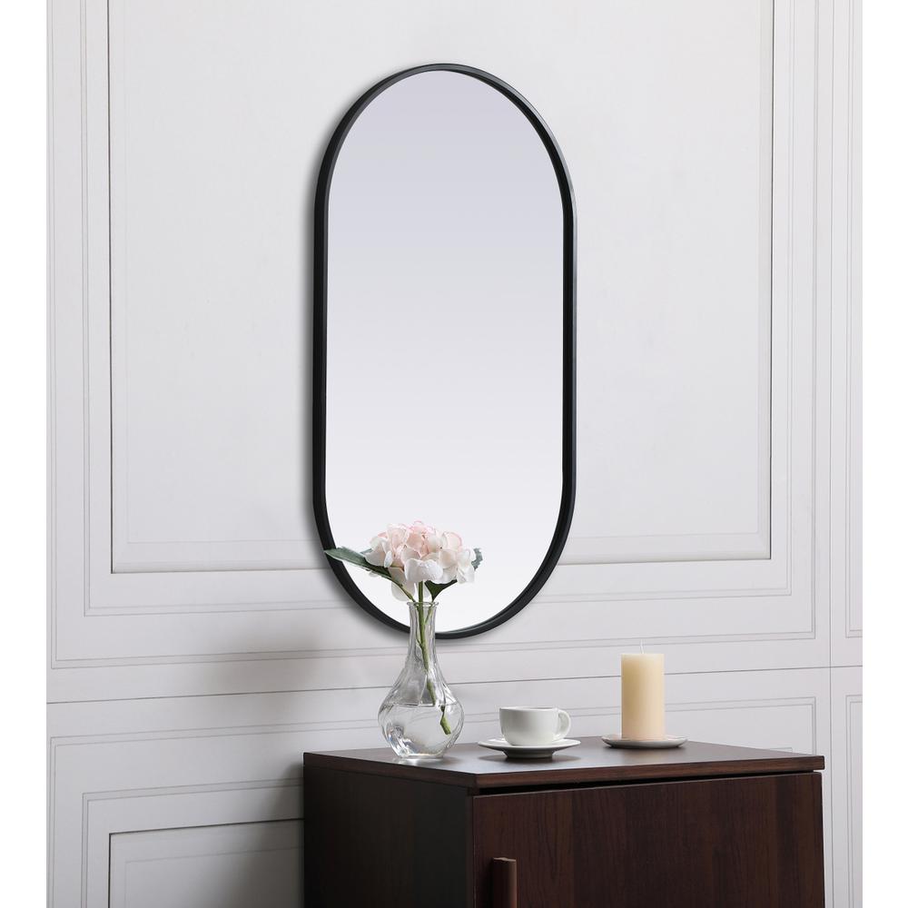 Metal Frame Oval Mirror 20x36 Inch in Black. Picture 4