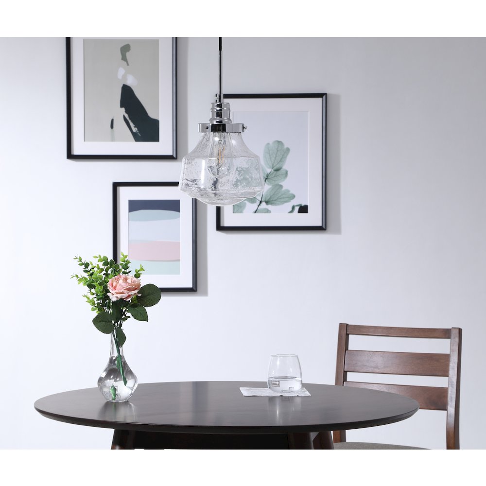 Lyle 1 Light Chrome And Clear Seeded Glass Pendant. Picture 13