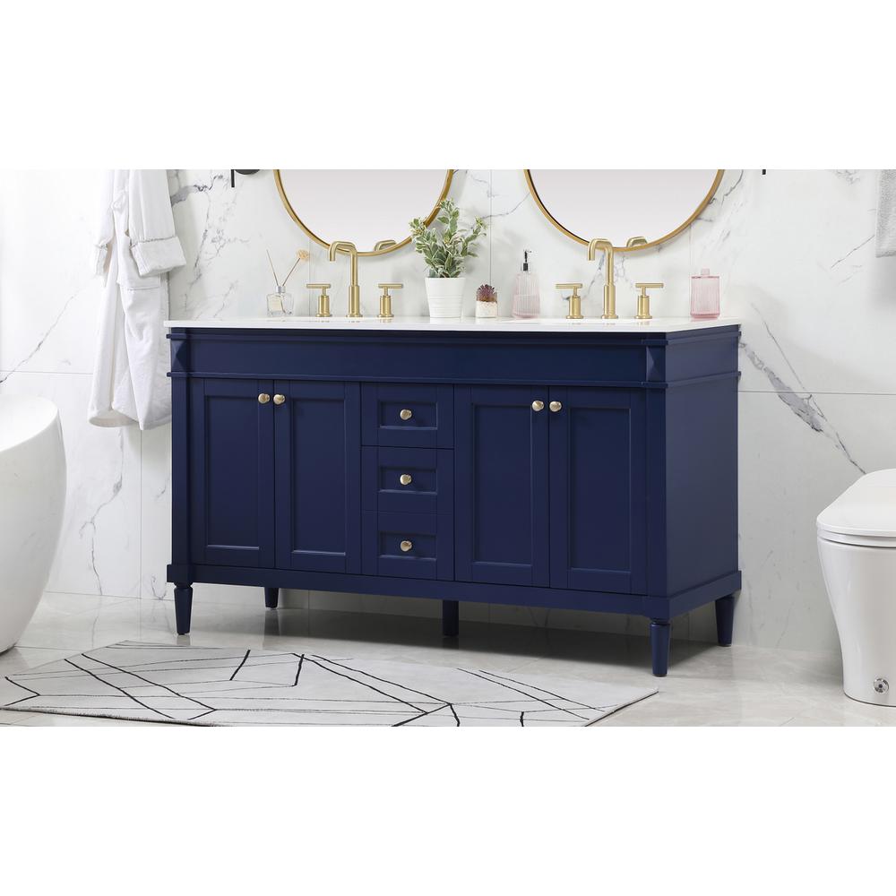 60 inch double bathroom vanity in blue. Picture 2