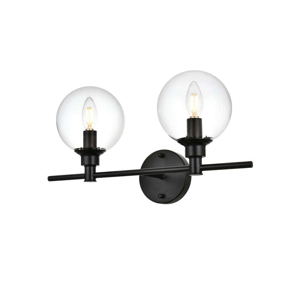 Jaelynn 2 light Black and Clear Bath Sconce. Picture 2