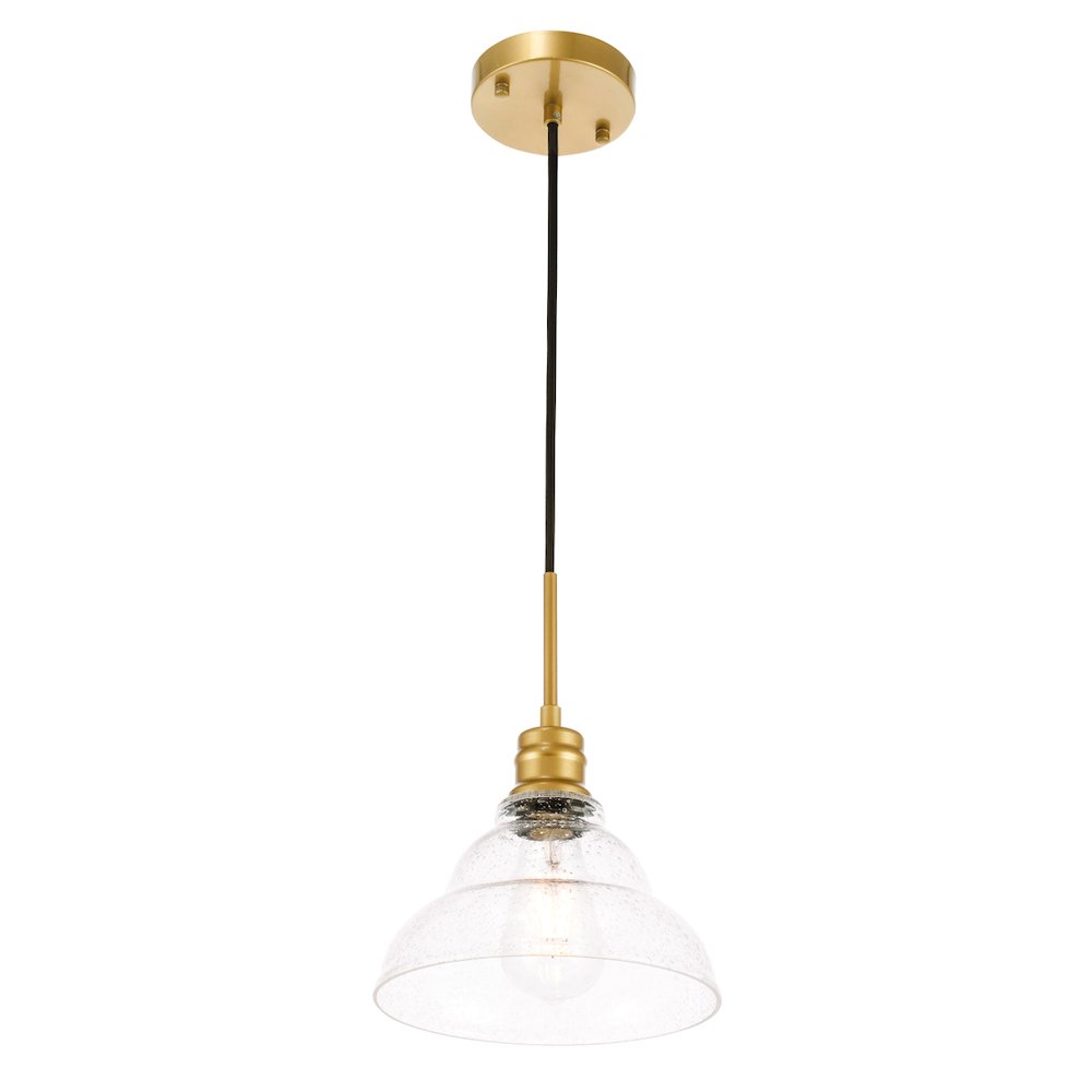 Gil 1 Light Brass And Clear Seeded Glass Pendant. Picture 4