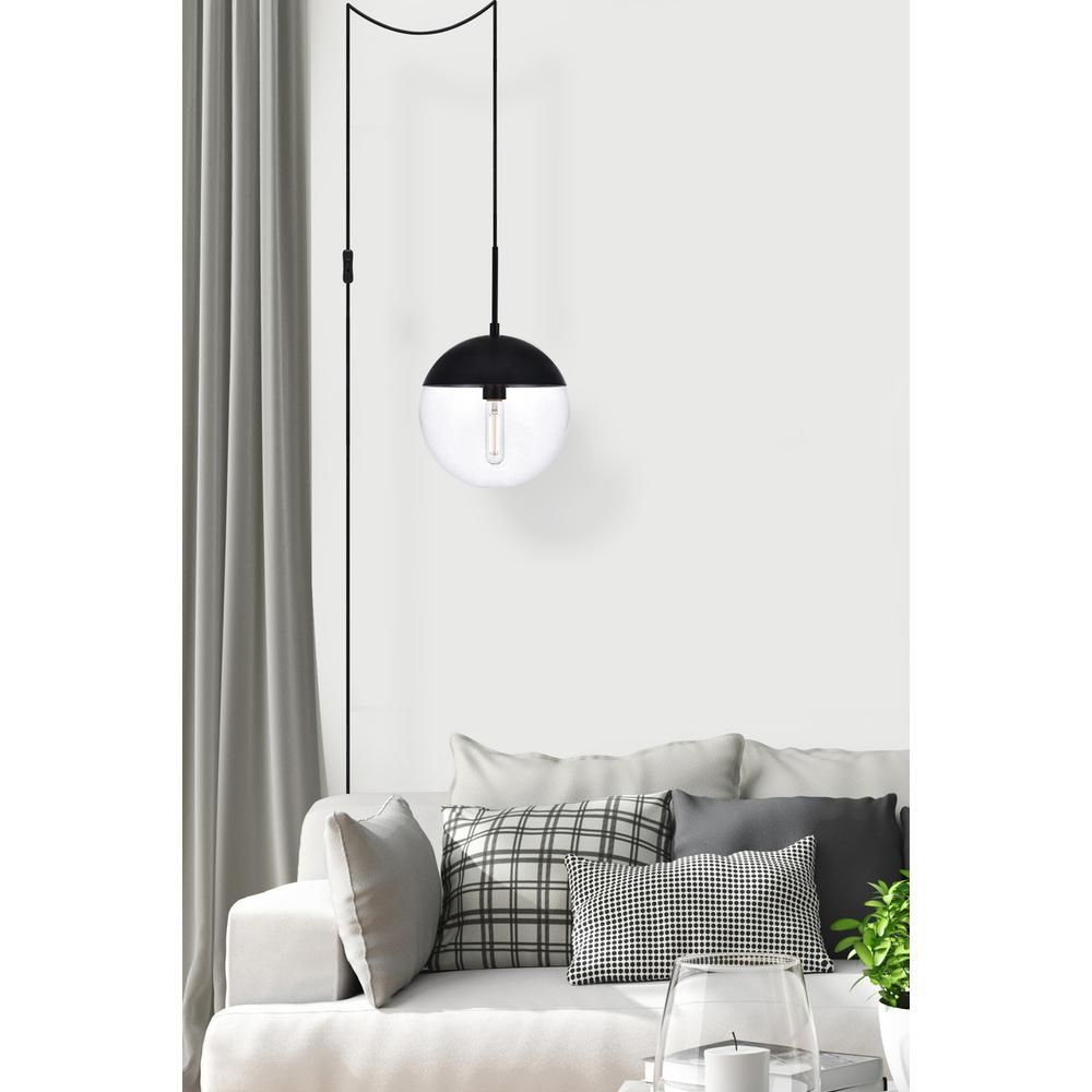 Eclipse 1 Light Black plug in pendant With Clear Glass. Picture 5