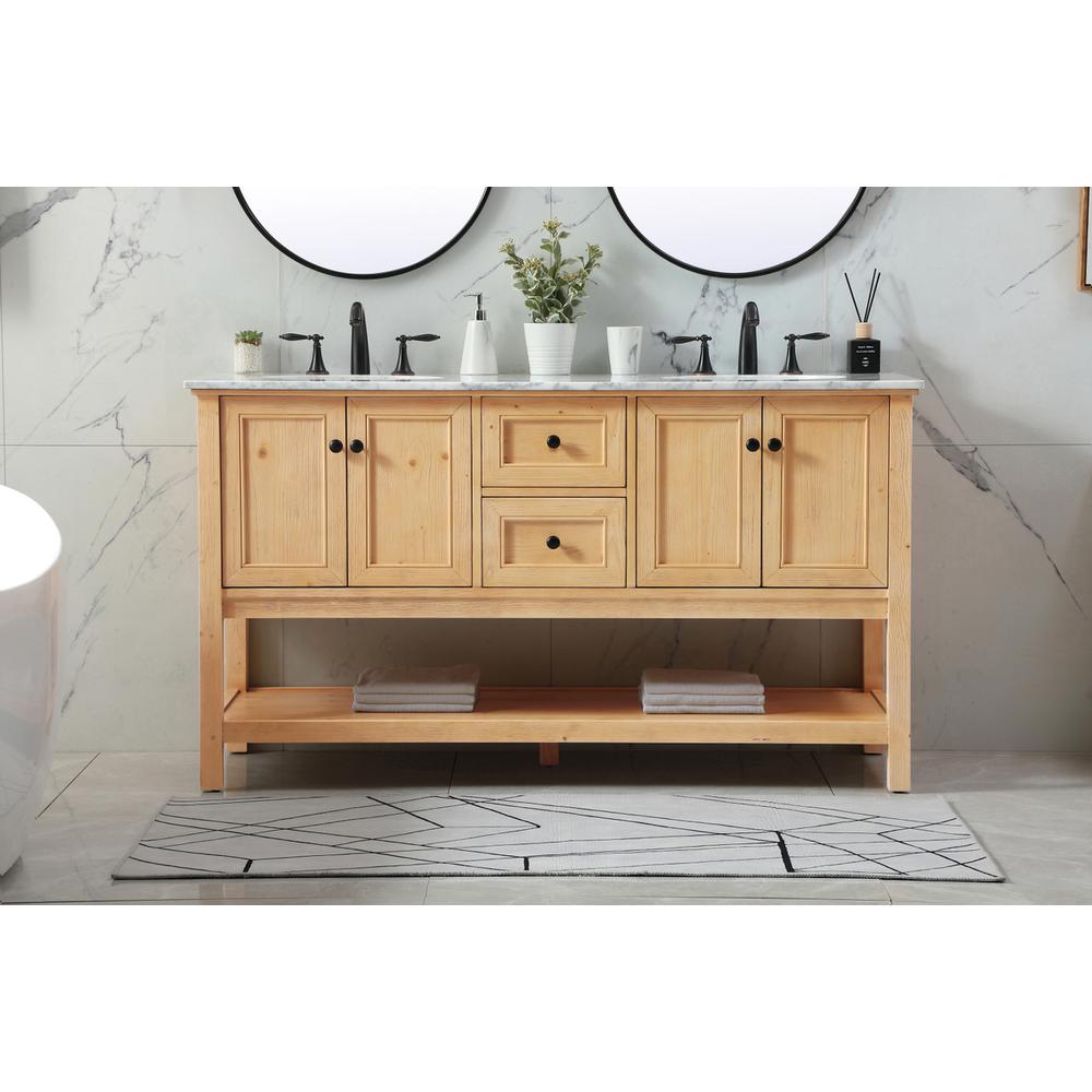 60 inch double bathroom vanity in natural wood. Picture 14
