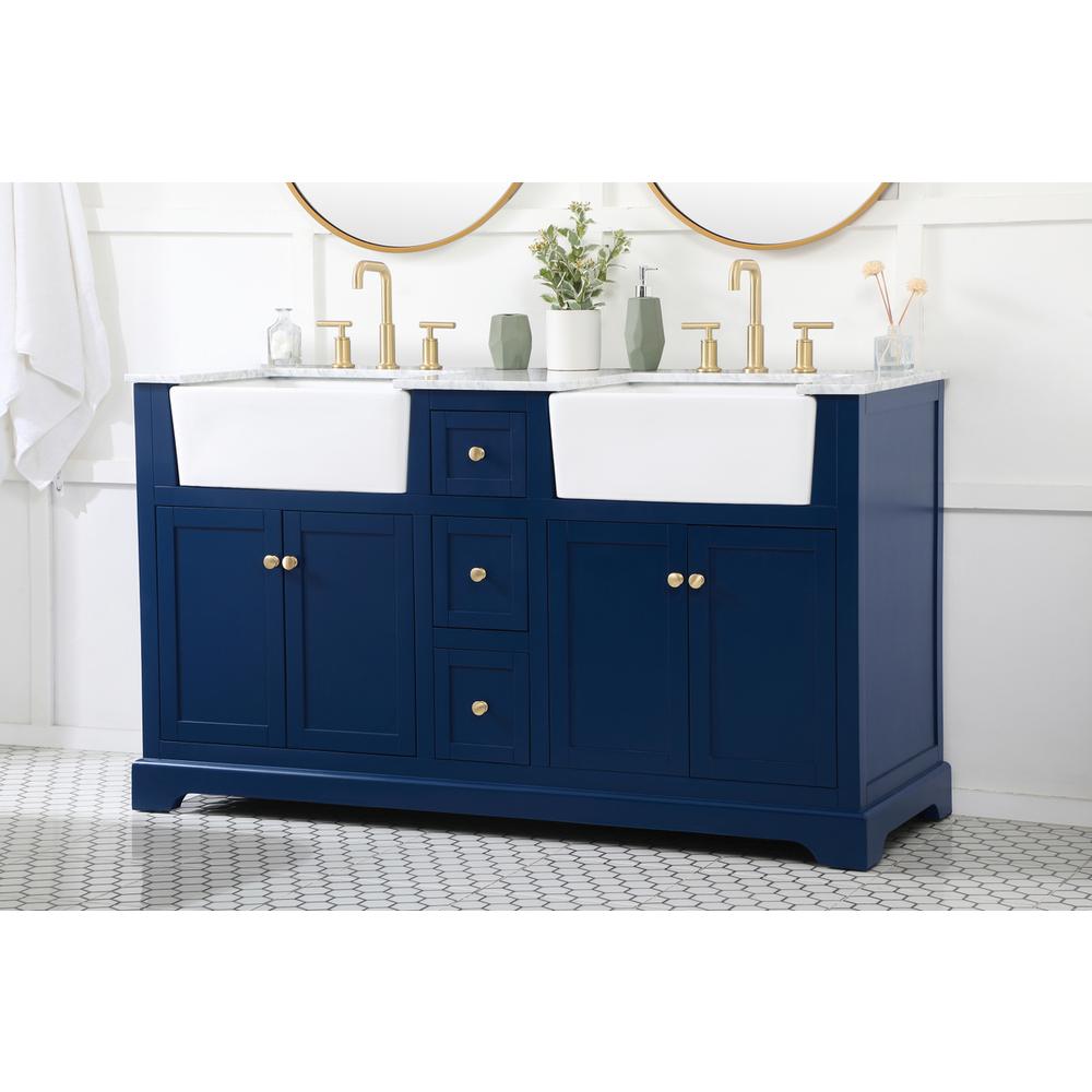 60 inch double bathroom vanity in blue. Picture 2