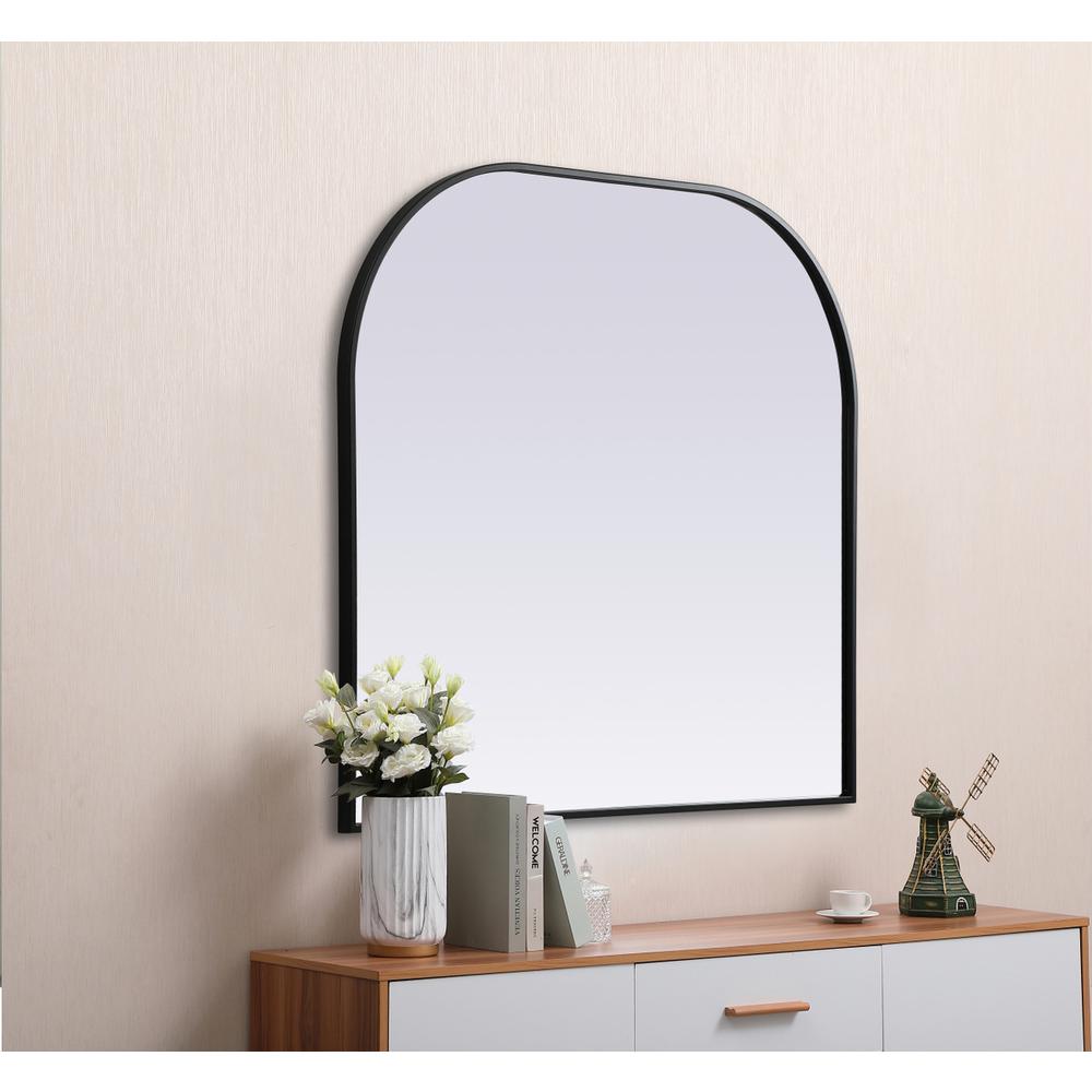 Metal Frame Arch Mirror 36x34 Inch in Black. Picture 4