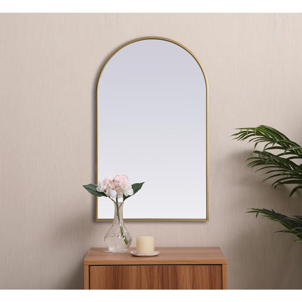 Metal Frame Arch Mirror 22x36 Inch in Brass. Picture 3