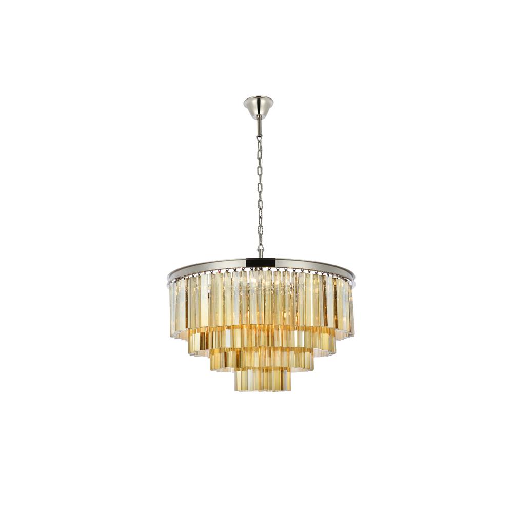 Sydney 17 light polished nickel Chandelier Golden Teak (Smoky) Royal Cut Crystal. Picture 1