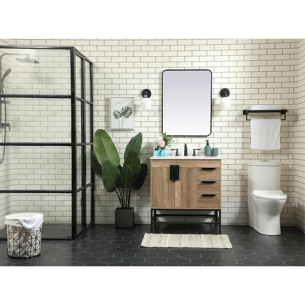 32 inch Single bathroom vanity in natural oak with backsplash. Picture 4