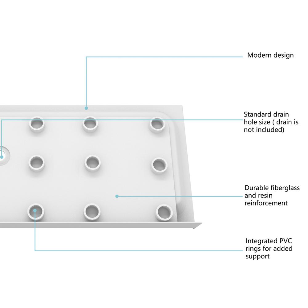 60x30 inch Single threshold shower tray right drain in glossy white. Picture 9