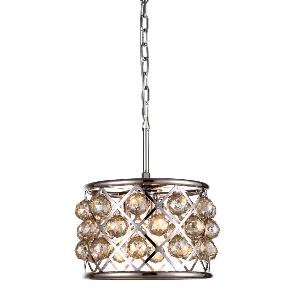 Madison 3 light polished Nickel Pendant Golden Teak (Smoky) Royal Cut Crystal. Picture 1