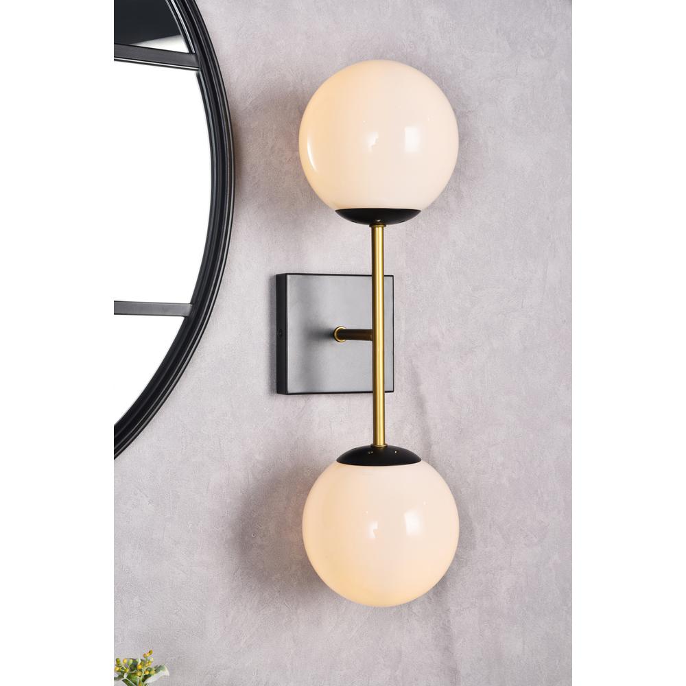 Neri 2 lights black and brass and white glass wall sconce. Picture 8